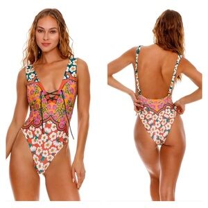 AGUA BENDITA  PRISCILA NOPAL ONE PIECE SWIMSUIT Floral Crisscross Vacay Summer